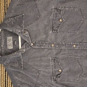 RYAN MICHAEL Gunmetal Silver Grey Western Pearl Snap Buttons L Long Sleeve Shirt